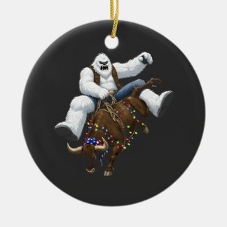 Décoration En Céramique Cavalier de taureau Yeti Père Noël Rodeo de Noël o