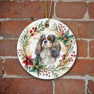Décoration En Céramique Cavalier King Charles Spaniel Vacances Wreath