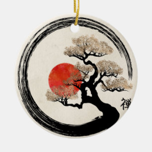 Décoration En Céramique Cercle d'Enso et arbre de bonsaïs sur la toile