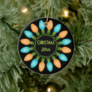 Décoration En Céramique Cercle des lumières de Noël en orange et bleu