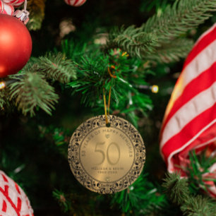 Décoration En Céramique Cercle floral noir 50e anniversaire de Mariage