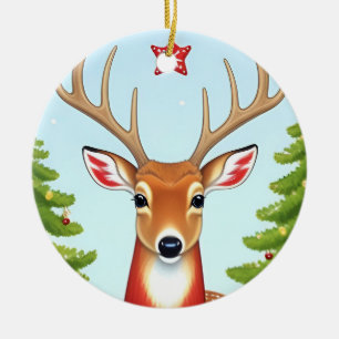 Décoration En Céramique Cerf dans une scène de pays des merveilles hiverna
