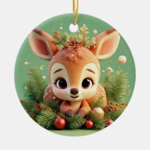 Décoration En Céramique Cerf de dessin animé adorable dans un Noël festif