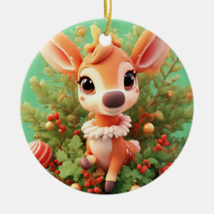 Décoration En Céramique Cerf de dessin animé adorable lumineux ❄️ Noël fes