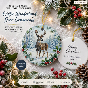 Décoration En Céramique Cerf de la forêt rustique Noël blanc Nature