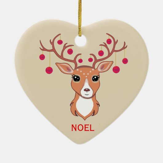Décoration En Céramique Cerf de Noël aux balles rouges (Dos)