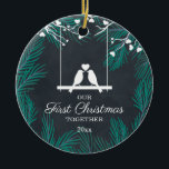 Décoration En Céramique Chalkboard Lobirds Notre Premier Noël Ensemble<br><div class="desc">Chalkboard Lovebirds Notre Premier Noël Ensemble Ornement En Céramique. Personnalisez avec vos informations personnalisées à l'avant et à l'arrière.</div>