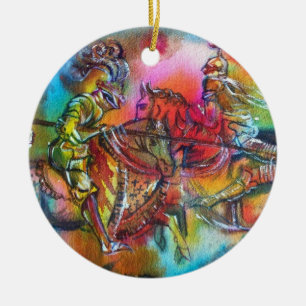 DÉCORATION EN CÉRAMIQUE CHANSON DE ROLAND/ COMBAT DES CHEVALIERS EN TOURNO