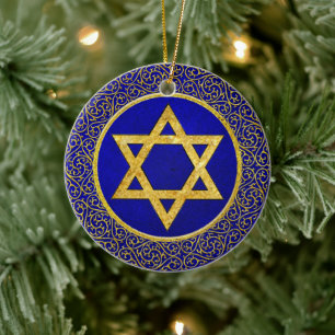 Décoration En Céramique Chanukah Hanukkah חֲנֻכָּה Bleu et Or