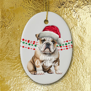 Décoration En Céramique Chapeau de Père Noël Bulldog Perles de Fêtes