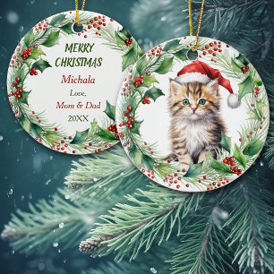 Décoration En Céramique Chapeau de Père Noël flou Tigre Chaton Enfants Noë