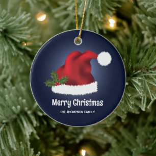 Décoration En Céramique Chapeau de Père Noël rouge avec houx de Noël sur f