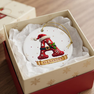 Décoration En Céramique Chapeau de Père Noël Rouge Lettre de Noël A Nom