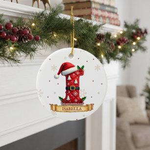 Décoration En Céramique Chapeau de Père Noël Rouge Lettre de Noël I Nom