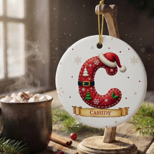 Décoration En Céramique Chapeau de Père Noël Rouge Noël Lettre C Nom