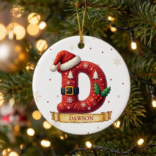 Décoration En Céramique Chapeau de Père Noël Rouge Noël Lettre D Nom