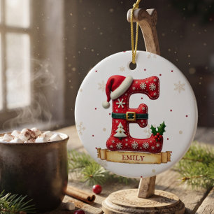 Décoration En Céramique Chapeau de Père Noël Rouge Noël Lettre E Nom