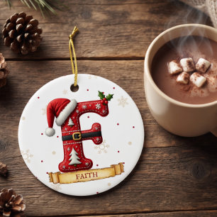 Décoration En Céramique Chapeau de Père Noël Rouge Noël Lettre F Nom