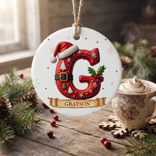 Décoration En Céramique Chapeau de Père Noël Rouge Noël Lettre G Nom