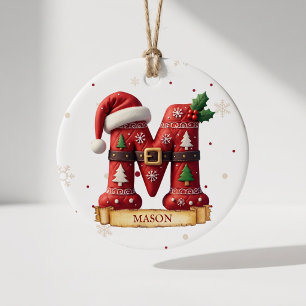 Décoration En Céramique Chapeau de Père Noël Rouge Noël Lettre M Nom