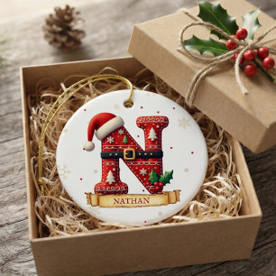 Décoration En Céramique Chapeau de Père Noël Rouge Noël Lettre N Nom