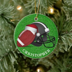 Décoration En Céramique Chapeau de Santa Football et Casque de Noël