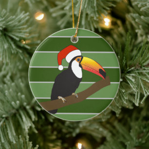 Décoration En Céramique Chapeau de Santa Toucan - Spécial Noël