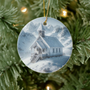 Décoration En Céramique Chapelle D'Hiver Dans Les Montagnes