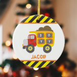Décoration En Céramique Chariot Camion de construction Gardien<br><div class="desc">Cette conception de construction comprend un camion à benne mignonne sur un arrière - plan de bandes jaunes et noires. Cliquez sur le bouton personnaliser pour plus de flexibilité en ajoutant votre propre texte ! Des variantes de ce design, des couleurs supplémentaires, ainsi que des produits de coordination sont disponibles...</div>