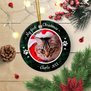Décoration En Céramique Chat animal de compagnie premier Noël photo plaid