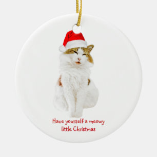 Décoration En Céramique Chat avec Casquette Père Noël