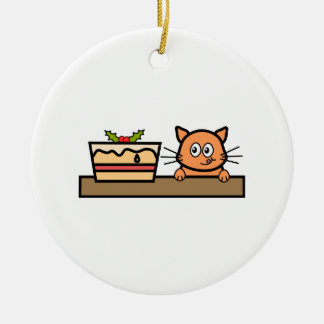 Décoration En Céramique Chat avec le gâteau de Noël