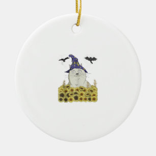 Décoration En Céramique Chat Blanc Drôle en Chapeau de Sorcière Vintage Ha