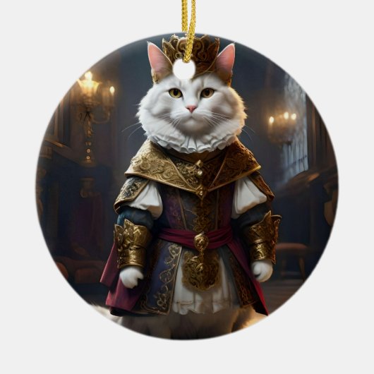 Décoration En Céramique Chat blanc Renaissance, (Devant)