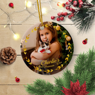 Décoration En Céramique Chat Couronne Dorée Premier Noël Simple Photo