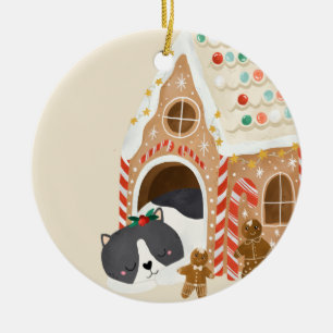 Décoration En Céramique Chat dans une maison en pain d'épices