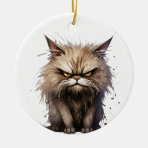 DÉCORATION EN CÉRAMIQUE CHAT DE BAIN COUPÉ FACE EN COLÈRE