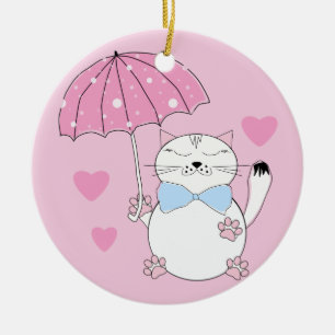 Décoration En Céramique Chat de dessin animé mignon avec parapluie