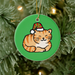 Décoration En Céramique Chat de fête avec chapeau de Père Noël - Amateur d