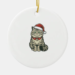 Décoration En Céramique Chat de Noël Chapeau de Père Noël Dessin de Gravur