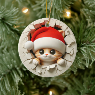 Décoration En Céramique Chat de Noël Effet 3D NON 3D Réel