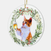 Décoration En Céramique Chat de Noël en couronne avec lanterne Personnalis (Gauche)