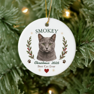 Décoration En Céramique Chat de Noël personnalisé bleu russe