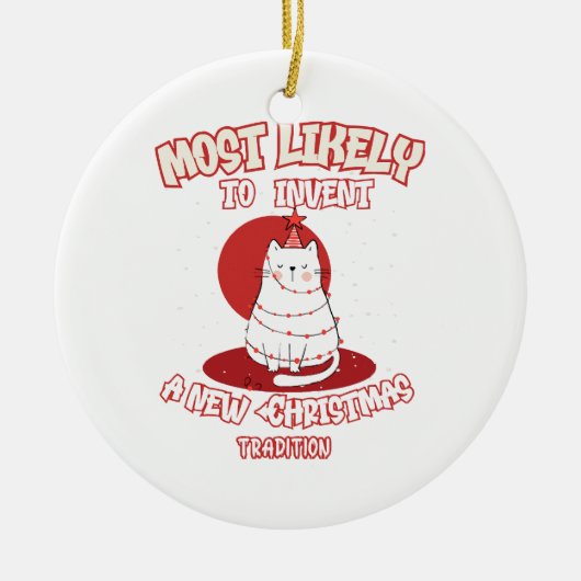 Décoration En Céramique Chat drôle le plus susceptible d'inventer une nouv (Devant)