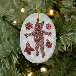 Décoration En Céramique Chat en pain d'épices & décor de Noël pour arbre