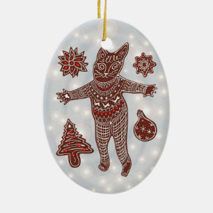 Décoration En Céramique Chat en pain d'épices & décor de Noël pour arbre