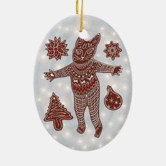 Décoration En Céramique Chat en pain d'épices & décor de Noël pour arbre
