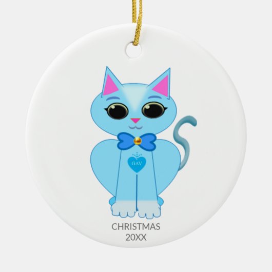 Décoration En Céramique Chat et texte bleu pâle (Devant)