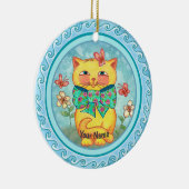 Décoration En Céramique Chat Fleurs Jaunes (Droite)