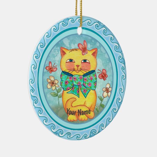 Décoration En Céramique Chat Fleurs Jaunes (Droite)